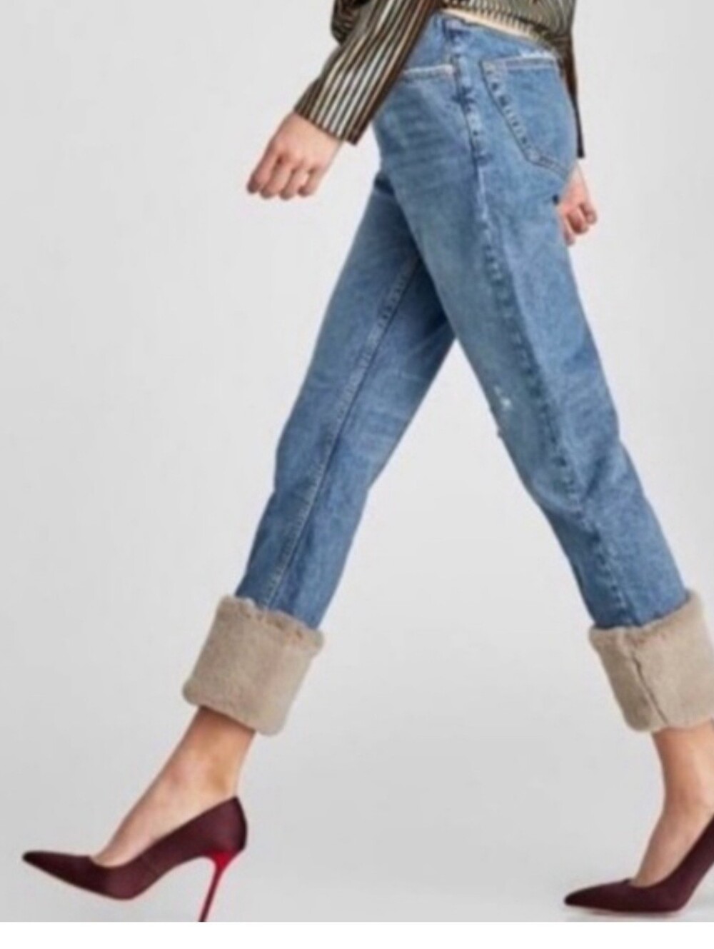 ZARA VIntage High-Rise Fur Cuffed Straight Jeans Size 8